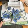 Women's Korean Style Retro Printed Imitation Silk Scarf for Professional and Casual Use