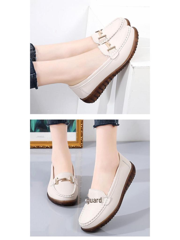 Women's Genuine Leather Slip-On Loafers: Velvet-Lined Warm Flat Shoes