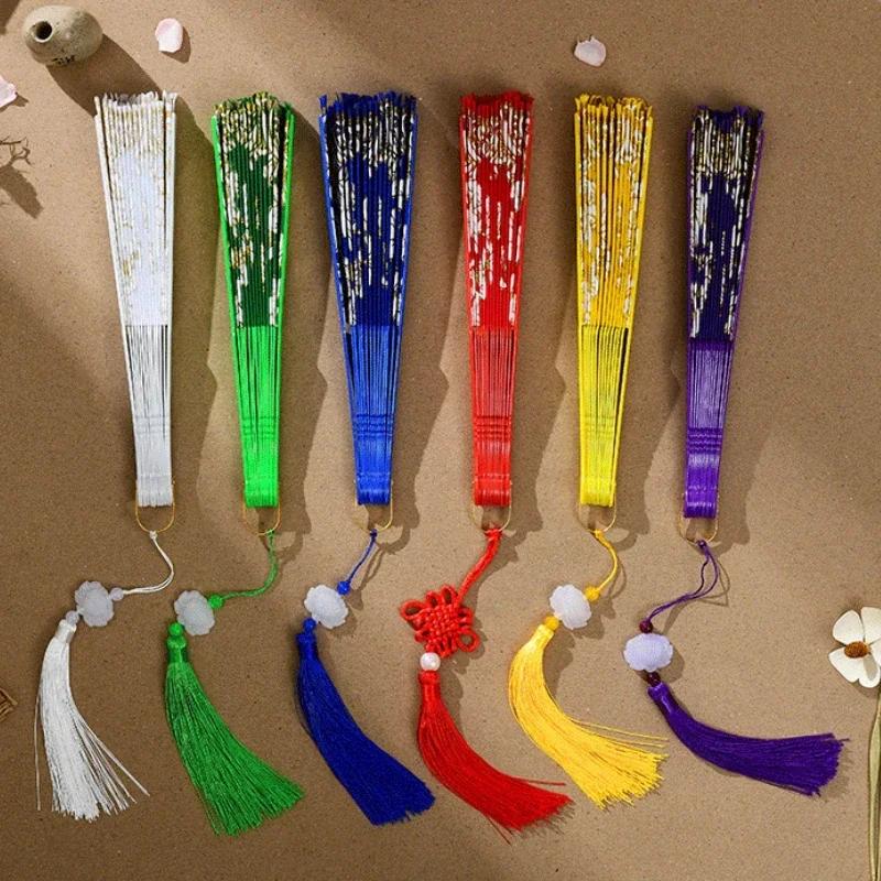 1Pc Chinese Ancient Style Flower Women Folding Fan with Tassel Fringe Hanfu Cheongsam Dance Fan Photo Props Summer Handheld Fan