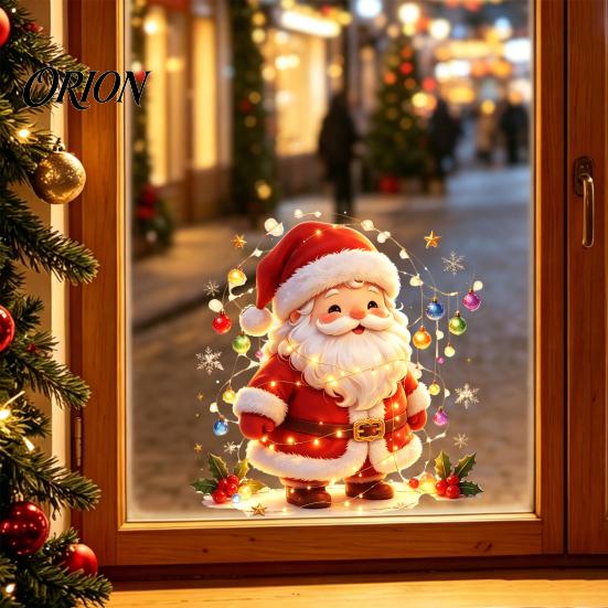 Removable Static Stickers Santa Snowman Christmas Window Clings, Reusable Stickers, Holiday Glass Colorful Home Shop Decorations Claus Wall Decals