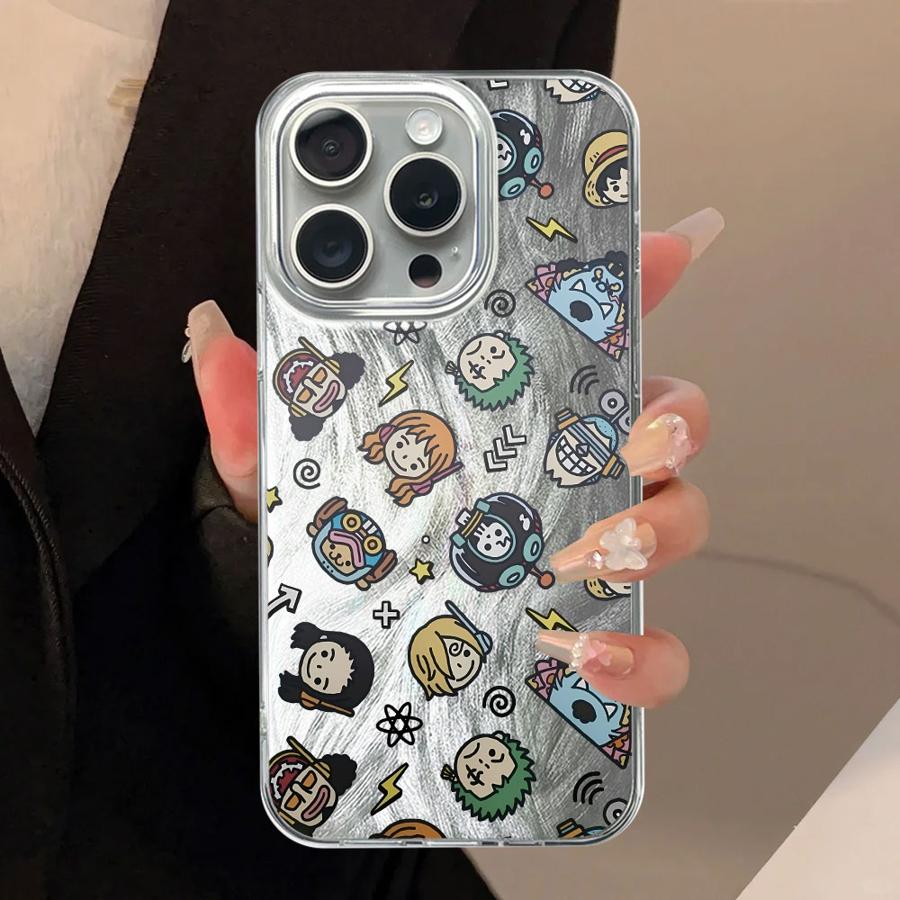 Cute Cartoon One Piece Phone Case for iPhone 17 Air 12 14 16e 14 Plus 11 15 13 Pro 16 Pro Max Black Soft Shell