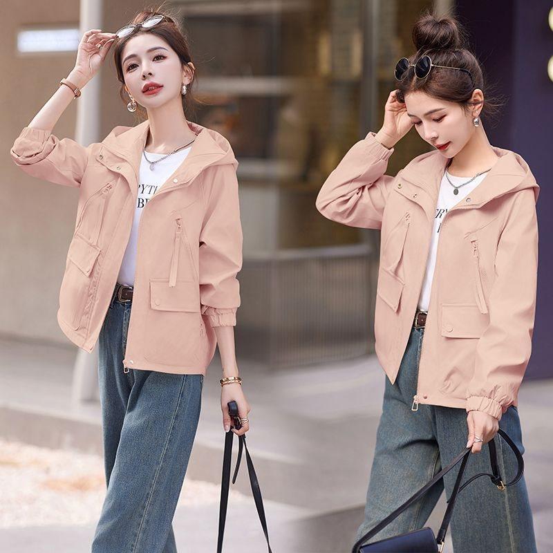 Plus Size Casual Hooded Short Coat Women's Spring Style Small Size Match All Early Autumn Windbreaker Jacket Korean Style