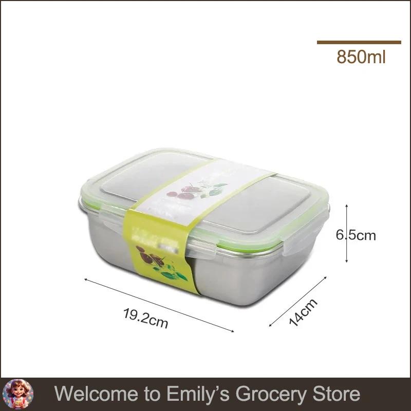 304 Stainless Steel Fresh-keeping Box Sealed Fruit LeakProof Lunch Box with Lid Container Refrigerated Storage Kitchenware