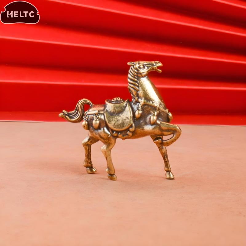 16Stylws Brass War Horse Small Ornament Home Desktop Decoration Retro Pure Copper Horse Crafts CopperFigurine Enthusiast Collect