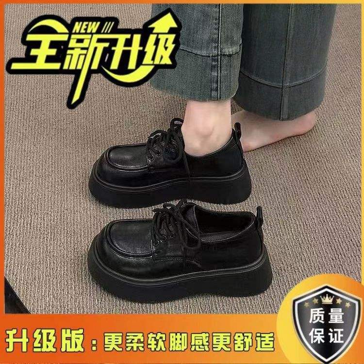 British style big head small leather shoes women's autumn black lace-up loafers retro single shoes