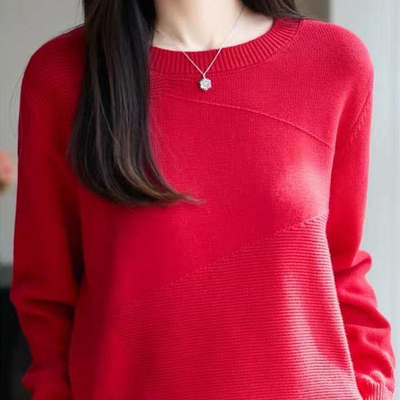 2025 Autumn/Winter Women's Versatile Round Neck Wool Pullover Sweater - Loose, Slimming Knitwear Base Layer Top