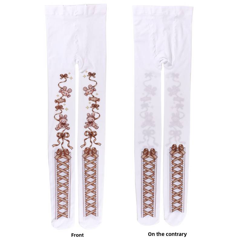 Cartoon Print Tights With Velvet Fabric For Women Casual Wear