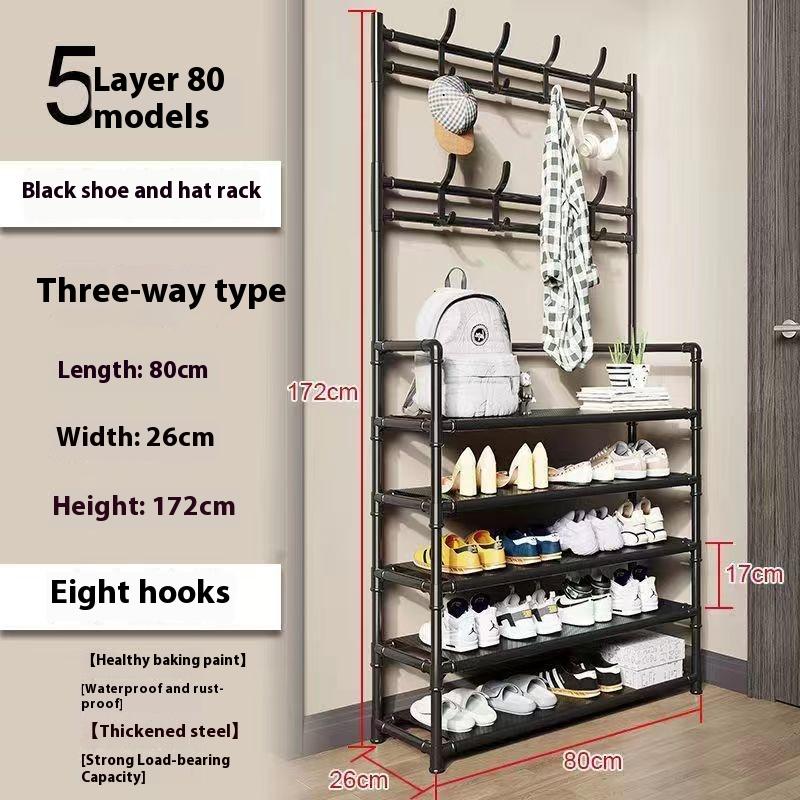 New 5-layers Shoe Rack Household Floor To Ceiling Integrated Clothing and Hat Rack Simple Shoe and Clothing Multifunctional Rack