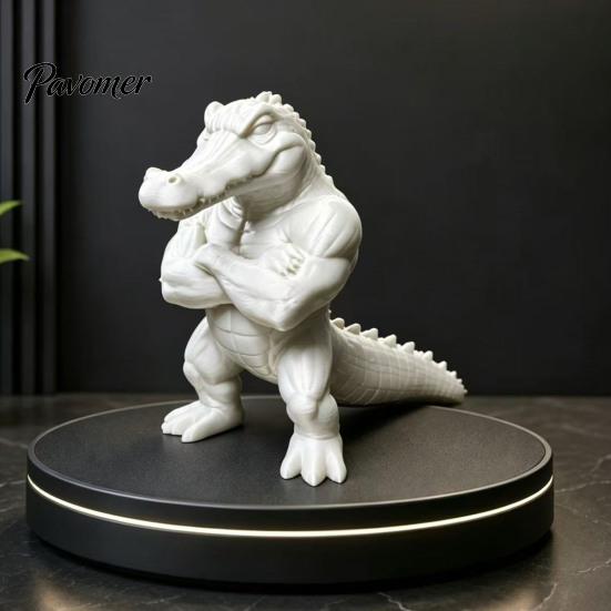 Anthropomorphic Reptile Decor 3D Printed Crocodile Figurine, Realistic Muscular Ornament, Desktop Cross Statue Arm Animal Statue, Creative Sculpture