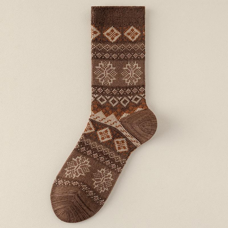 1 Pair Men Socks Cotton Autumn and Winter Thicken Warm Retro Ethnic Style Double-needle Medium Tube Socks