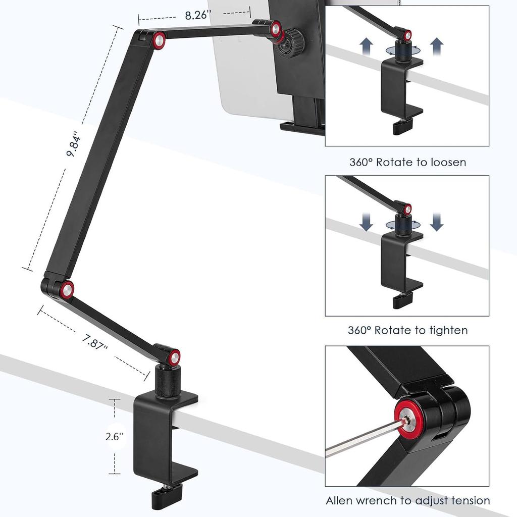 Desktop tablet bracket metal cantilever ipd bracket live mobile phone bracket clip-on three-arm tablet clip.