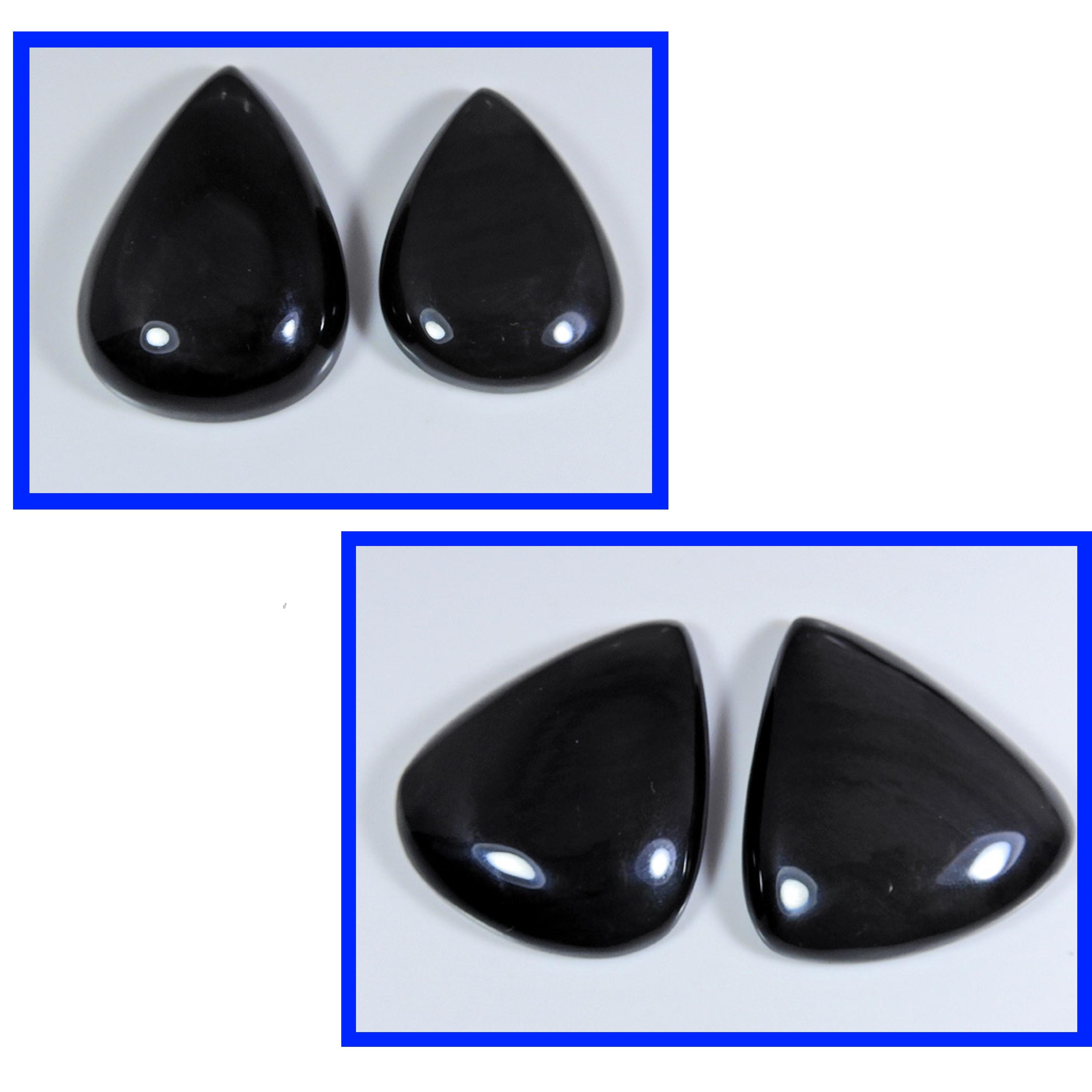 

Natural Black Rainbow obsidian Pear Cabochon Loose Gemstone 4Pcs Lot 42-47MM RQ-968