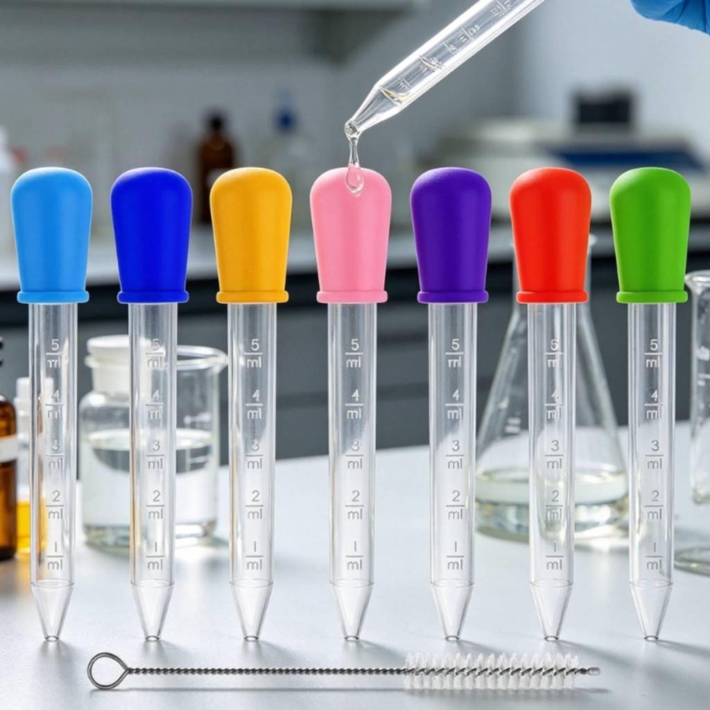 15 Pieces Graduated Liquid Pipette Cleaning Brush Included Dropper Colorful Silicone Bulb