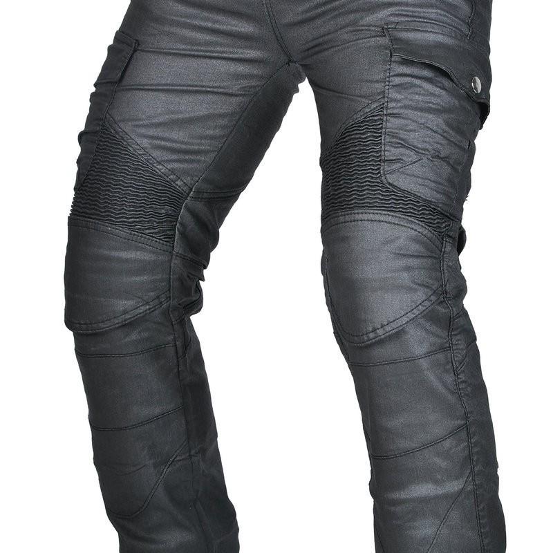 Mens Motorcycle Riding Pants With Protective Padding Reinforced Seams Multi-Pocket Tactical Design Stretchable Coated Fabric Fall