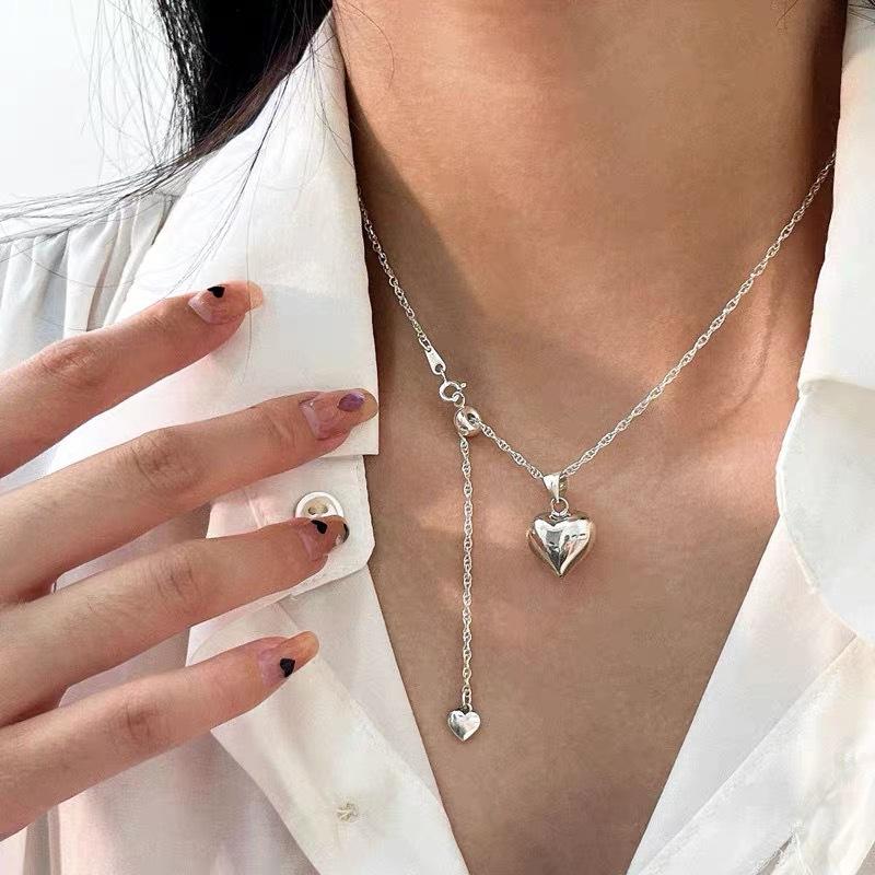 Adjustable Heart Pull Necklace For Women Summer Accessories Minimalist Elegant Pendant Versatile Layering Chain