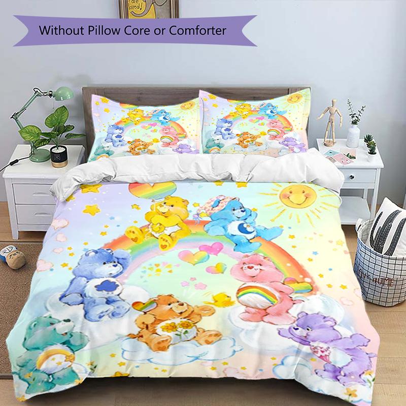 3'lü Nevresim Takımı (1*Nevresim Kılıfı + 2*Yastık Kılıfı, Çekirdeksiz), Care Bears Baskılı Nevresim Takımı, Yatak Odası Dekorasyonu, Dört Mevsim, Doğum Günü Hediyesi
