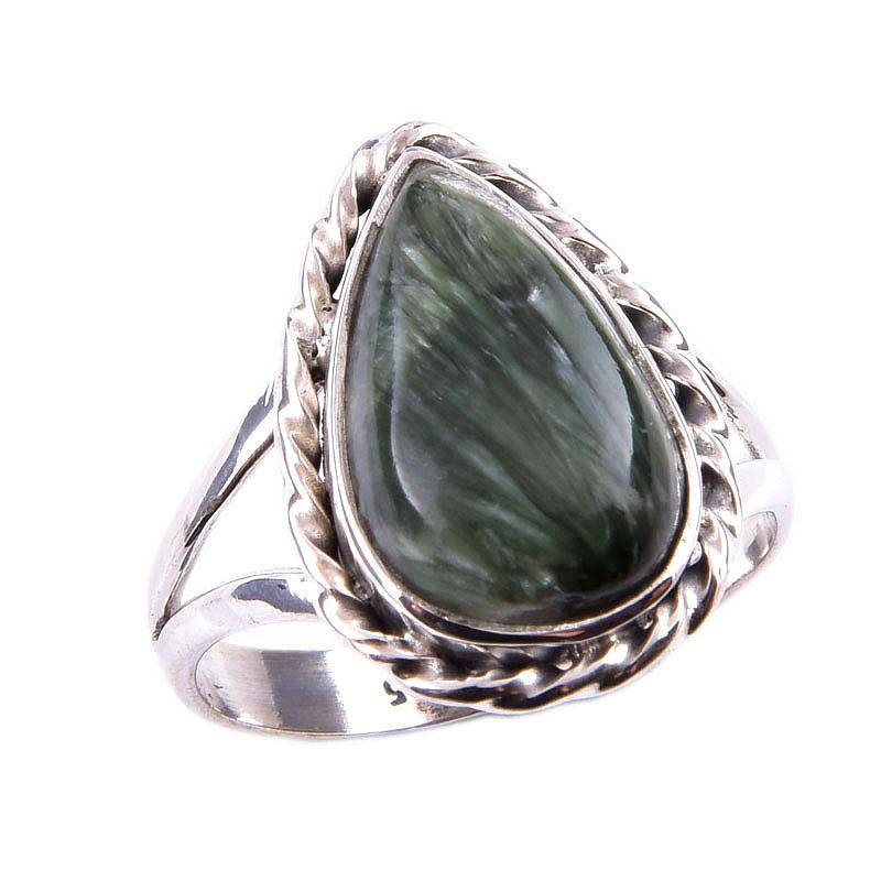 Naturlig Seraphinite Gemstone 925 Solid Sterling Sølv Smykker Ring størrelse 8 T8C50