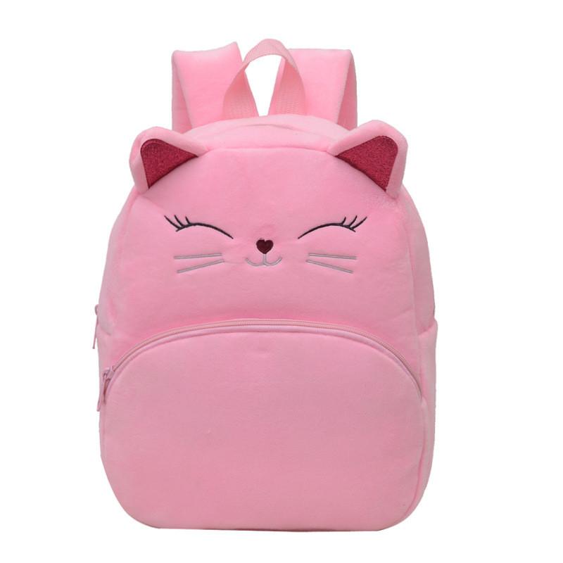 Kids Cartoon Plush Cat Backpack With Breathable Straps For Kindergarten School