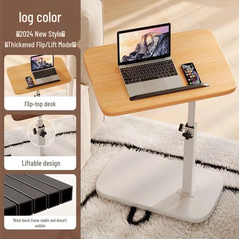 Reversible Bedside Table with Liftable Side, Sofa & Coffee Table, Bedroom & Living Room Computer Desk, All-in-One Table