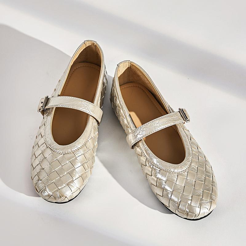Fashion AIYUQI Mary Jane Shoes Women's Fall 2025 New Casual Fashion Ballet Shoes Girls Genuine Leather Woven Princess Shoes Women