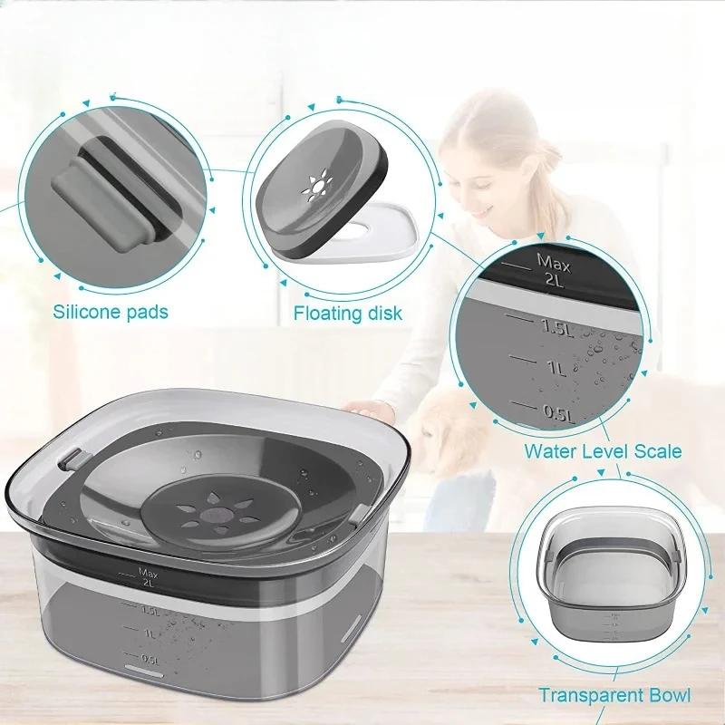 Dyreutstyr Kattevannskål Hunddrikkeskål Kjæledyrflytende katteskål Sprutsikker gjennomsiktig 2L vanndispenser med stor kapasitet