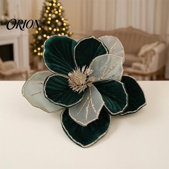 Weihnachts-Blumenbedarf Glitzer-Magnolienblüte, Samt-Künstblumenstecker für Weihnachtsbaum-Dekoblumen und Vase, Kunststiel-Ornament Feiertag