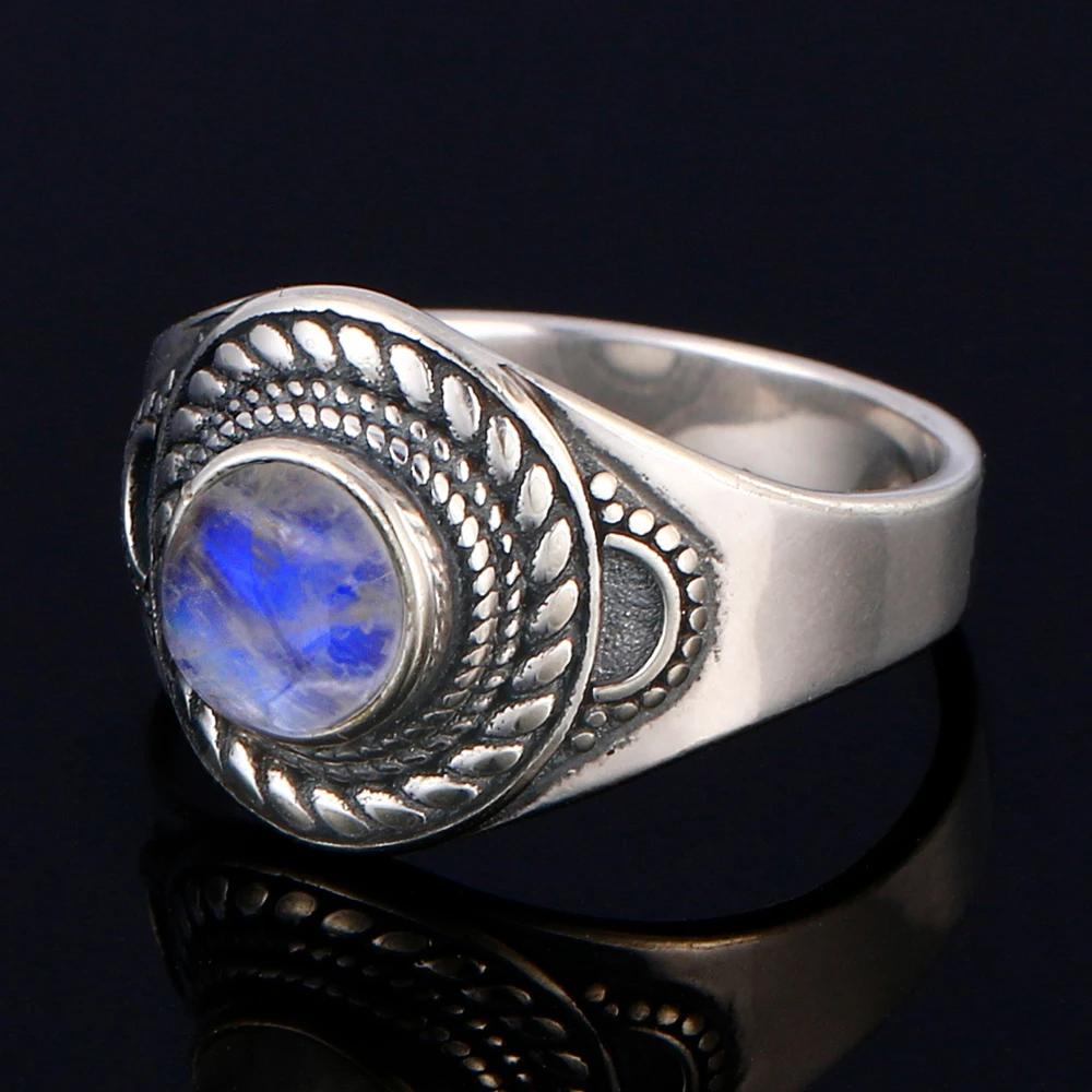 Okrągłe Owalne Duże Naturalne Kamienie Księżycowe Pierścionki Damskie Srebro S925 Pierścionki Prezenty Vintage Delikatna Biżuteria