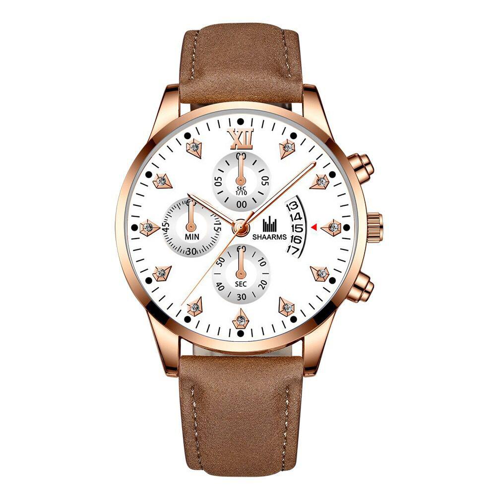 Mens Roman Leather Quartz Watch With Calendar Decor For Business Professionals