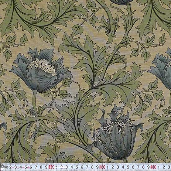 Morris Best of Morris Anemone 1 Meter Cotton Print Fabric MO-2139 Blue/Beige, Pre-Cut