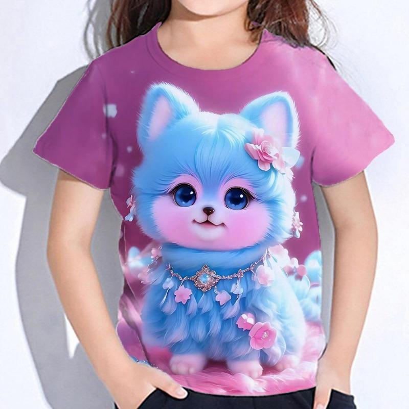 Djur Tecknad Katt Barn Vuxen Tryckt T-shirt Sommar Dam- och Herr Casual Utomhus Flicka och Pojke Kortärmad T-shirts Topp Kläder