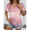 Vintage Women Floral Print T Shirt Short Sleeve V Neck Tops Comfortable T-shirts