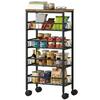 Metal Kitchen Trolley, 4-Tier Storage Trolley with Pull-Out Baskets and 4 Swivel Casters for Kitchen, Rustic Brown