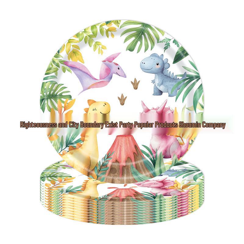 Cartoon Dinosaur Birthday Party Tableware Set: Plates, Napkins & Cups