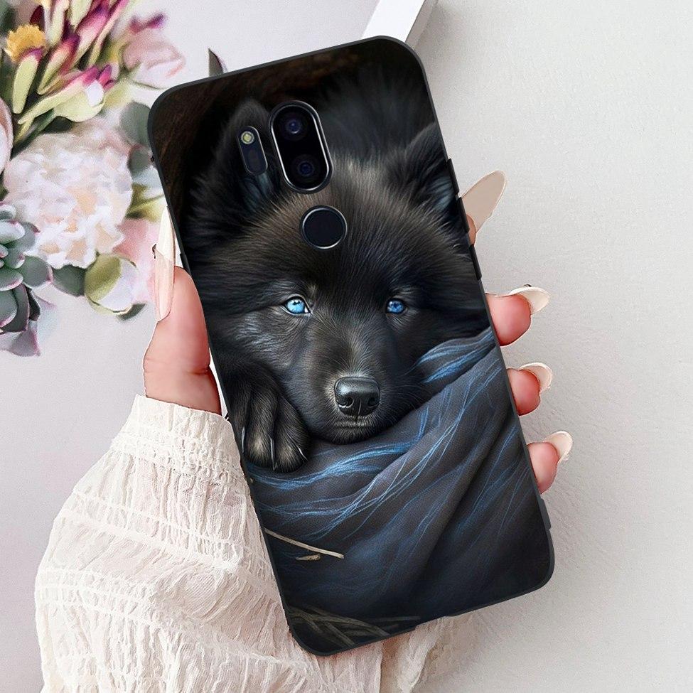 Para LG G7 ThinQ Funda Silicona Negra Gato Lindo Flores de Moda Trasera Pintada Genial Para LG G7ThinQ Funda de Teléfono LMG710EM
