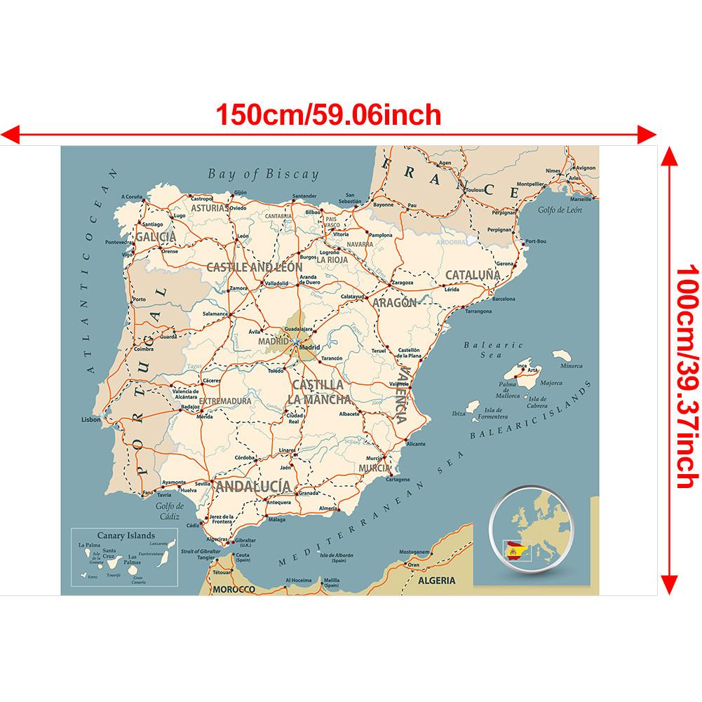 

Испанская карта - Ткань для фона - Карта Испании - Декор в виде линейной карты - Картинка для путешествий, Образовательный инструмент, Фон для фотосессии 150*100cm