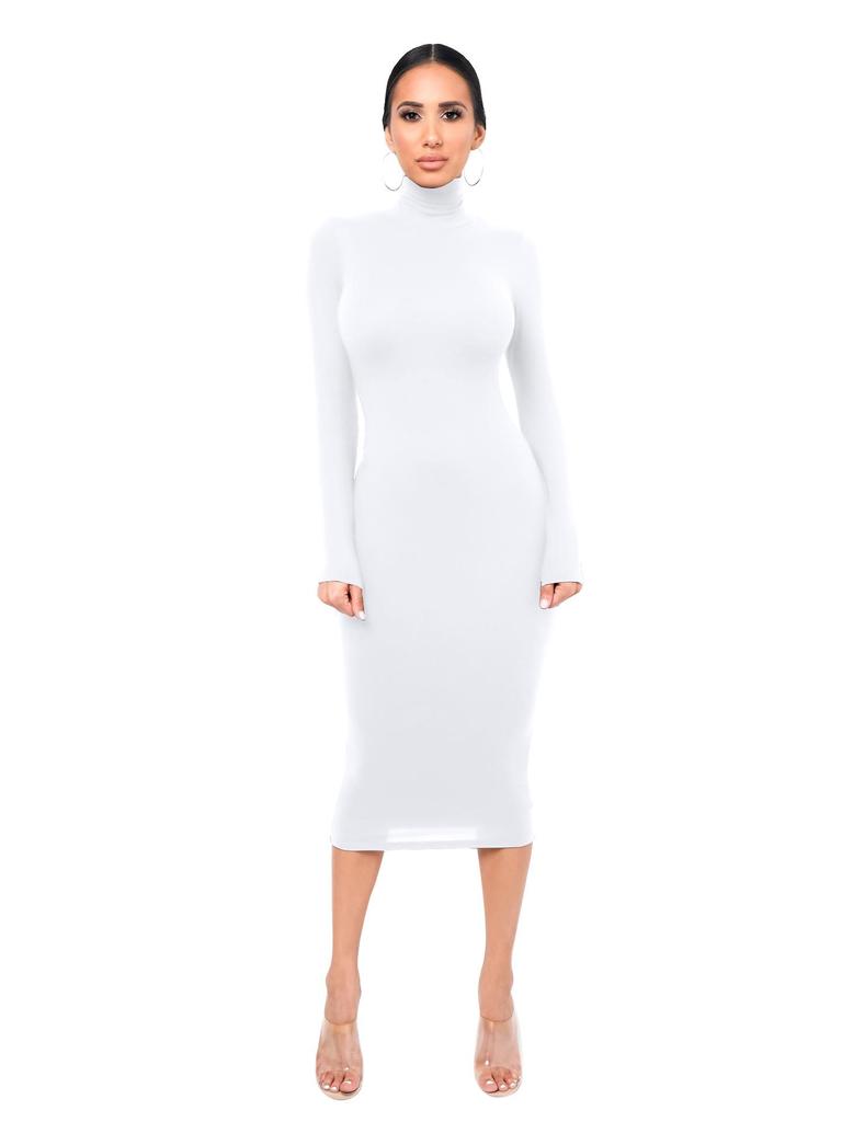 Jesienno-zimowa sukienka bodycon z polaru z wysokim dekoltem: Seksowny, Dopasowany krój