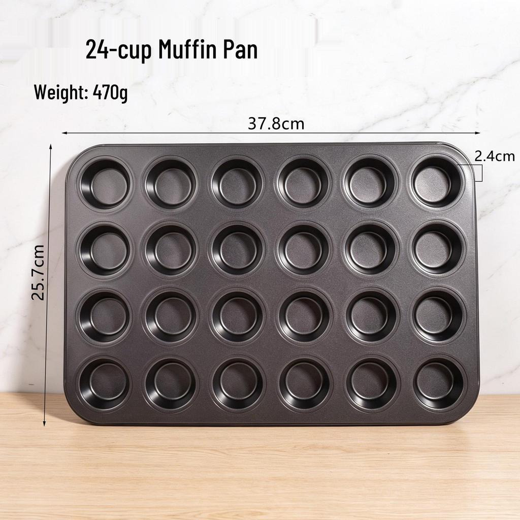 12-Cup Non-Stick Mini Muffin Baking Pan - Commercial Grade Round Muffin Molds