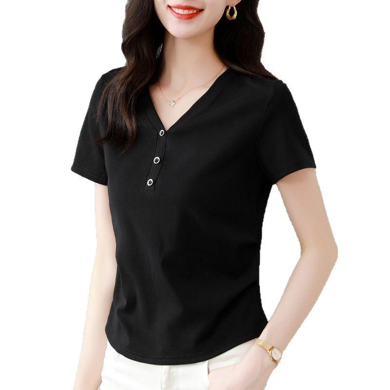 2025 Stylish V-neck Slimming Petite Short Sleeve T-shirt
