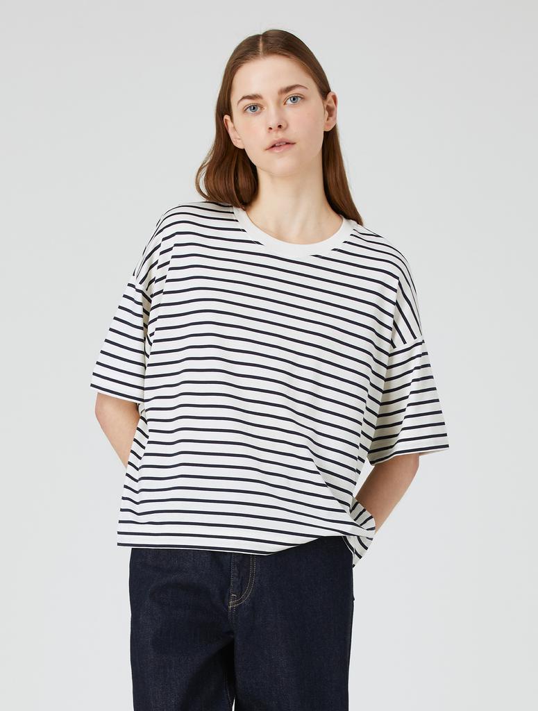 YJACK W_Stripe Oversized Short Sleeve T-Shirt (180Gsm) Ljt1173S