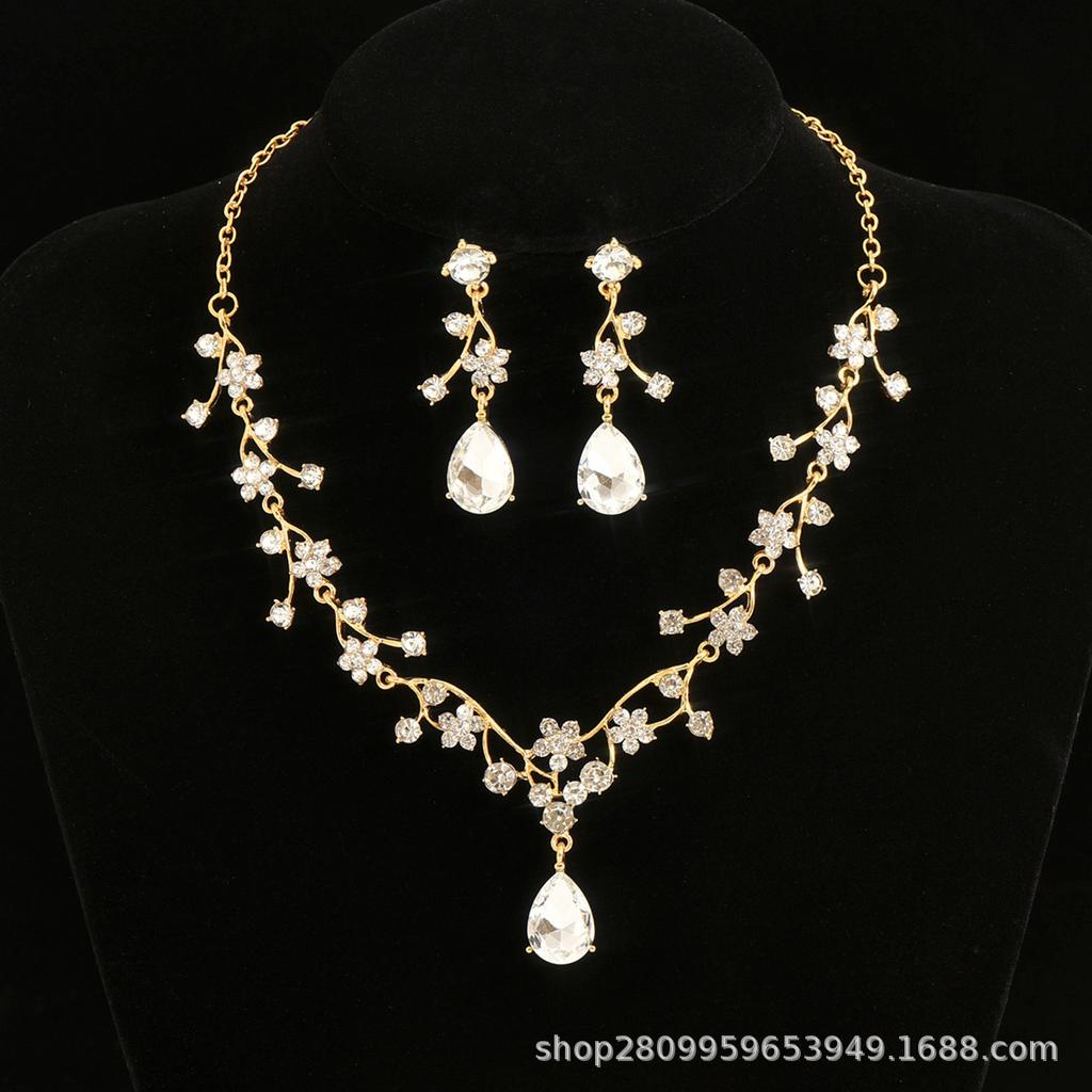 Alloy Rhinestone Wedding Necklace Earrings Bridal Wedding Accessories Banquet Ladies Jewelry