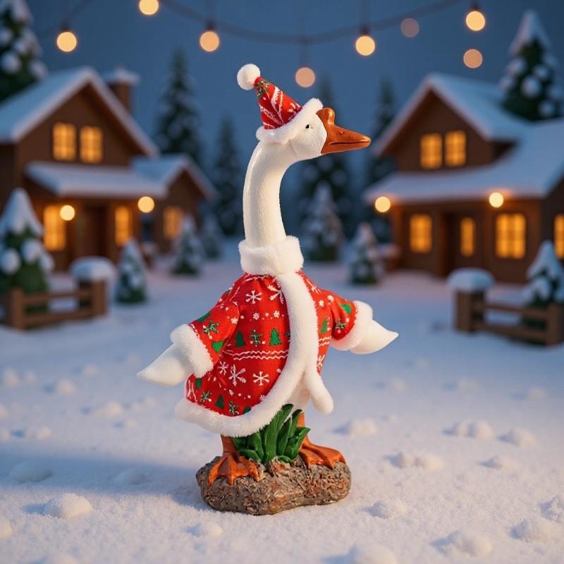 

Christmas Decorations Porch Goose Christmas Cloak Clothes with Hat for 23 Inch Simulated Porch White Goose Pet Decorations