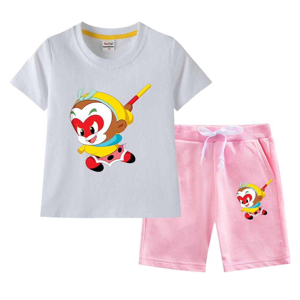 Sun Wukong Boys' Summer 2023 Cotton Outfit: Short Sleeve T-shirt & Shorts Two-Piece Set
