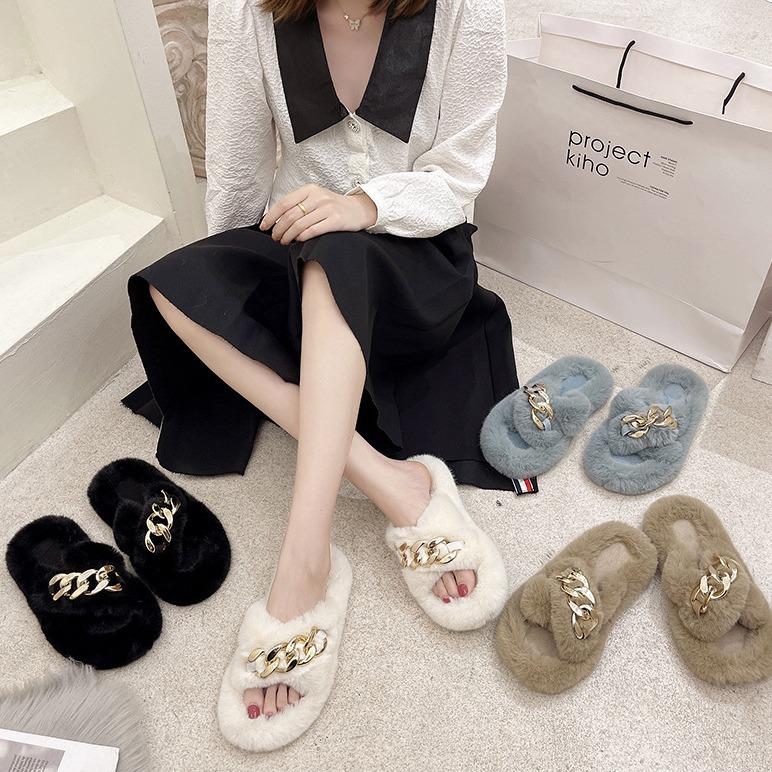 Mao Mao slippers women's outer wear 2025 new autumn and winter Korean version thick bottom height increase small home plush cotton slippers