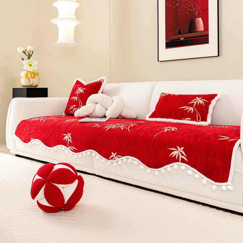 Simple Leather Sofa Cushion Chenille Four Seasons Universal Living Room Straight Row Sofa Cover Cloth Towel  New Anti-Cat Scratch