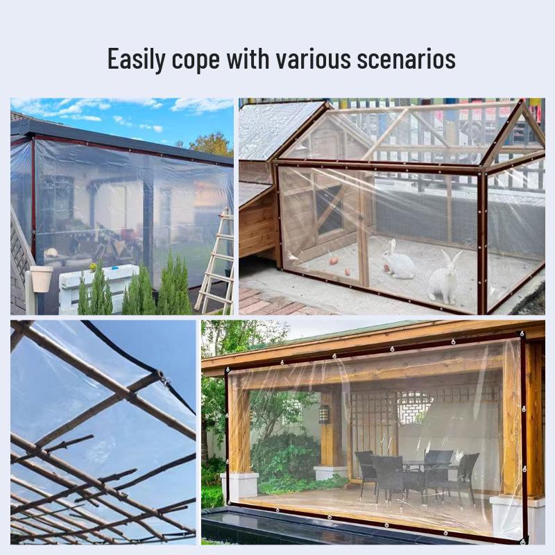 Outdoor Waterproof Transparent Rainproof Curtain with Grommets - Dustproof and Edge-Wrapped for Balcony Use