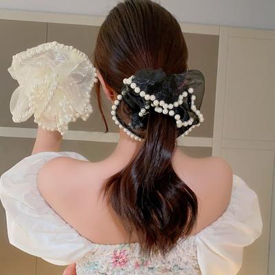 Cuerdas para el cabello de perlas coreanas, diadema elástica ancha de gran tamaño elegante, anillo, soporte para cola de caballo, accesorios para el cabello, coleteros para mujer