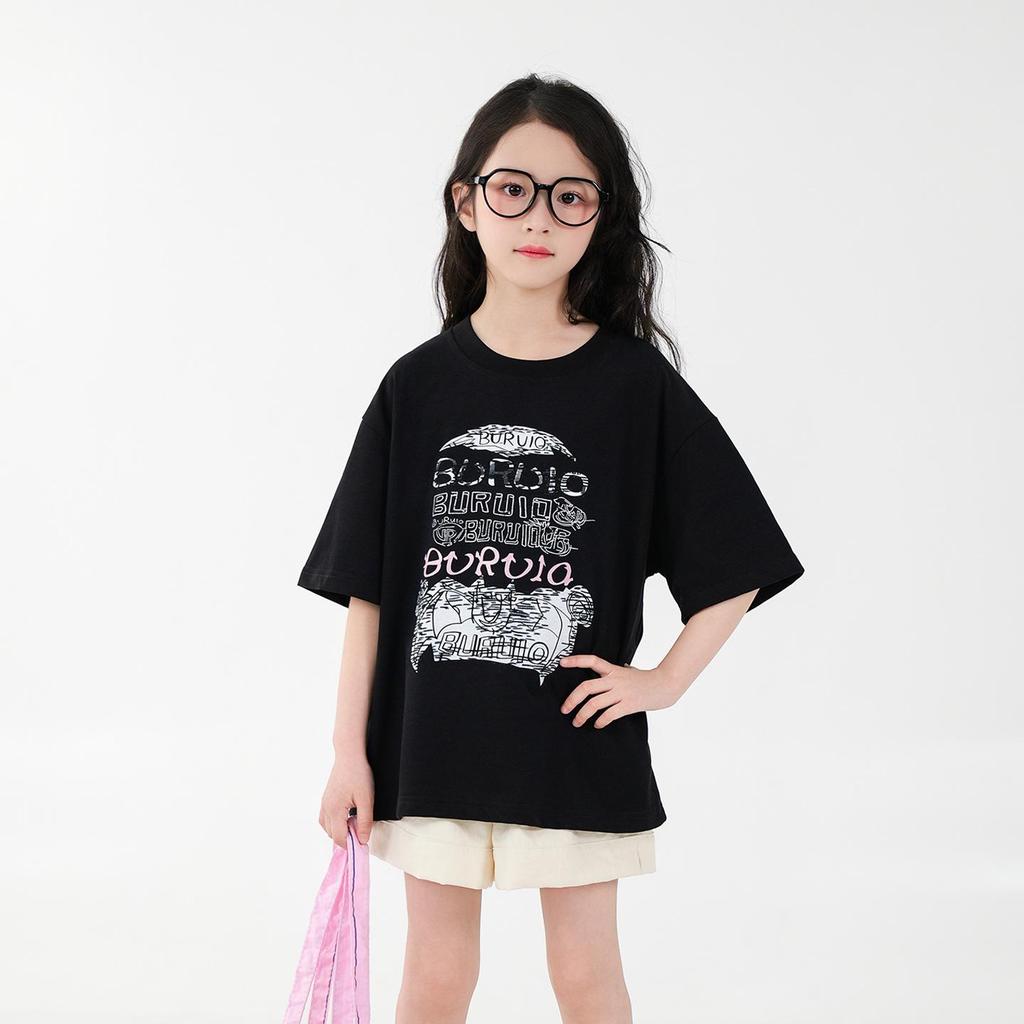 You Jia Meng Mädchen Baumwoll-Kurzarm-T-Shirt mit Aufdruck - Sommer Freizeitmode