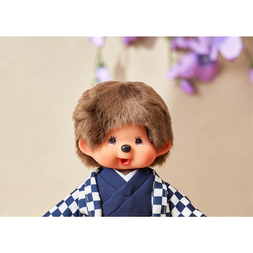 Kimono Original Kyugetsu Officiel Monchhichi Garçon Motif à Carreaux Bleu IPM-14-Z