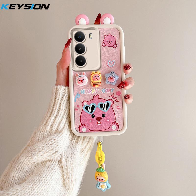 KEYSION Cute Ear 3D Cartoon Case for Realme C71 with Bracelet Soft Silicone Shockproof Phone Back Cover for OPPO Realme C71