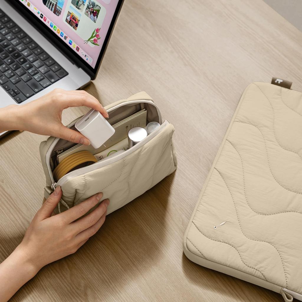 Tomtoc Fluffy Gadget Small Item Travel Lightweight Quilted Soft and Makeup Cosmetic Gadget Travel Convenient Sand Dune Pouch, Storage, Pouch, Bag,